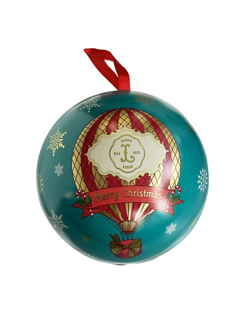Christmas bauble in a hot air balloon tin with a box of Leone cherry lozenges