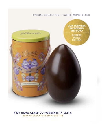 Uovo di Pasqua cioccolato fondente 70% in latta Leone 300 g