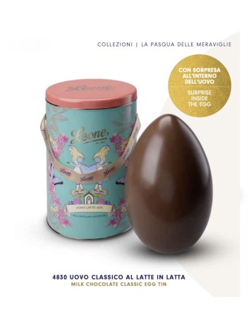 Uovo di Pasqua cioccolato latte in latta Leone 300 g