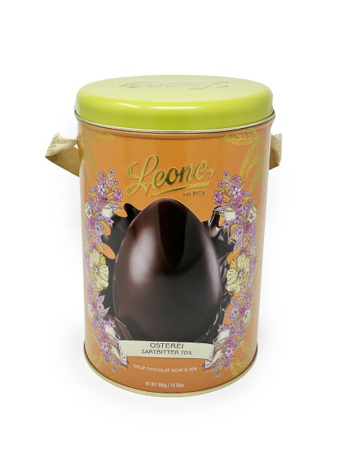 70% dark chocolate Easter egg in Leone 300 g tin