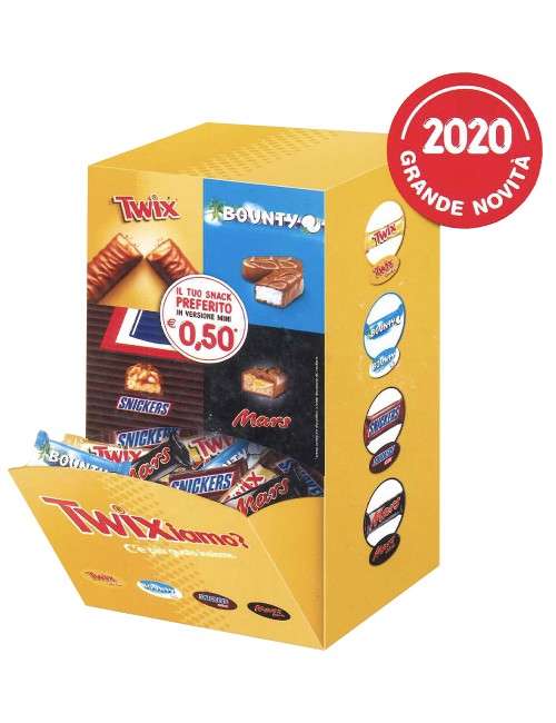 Minis Mix Mars Bounty Snickers Twix cajón expo 2 kg