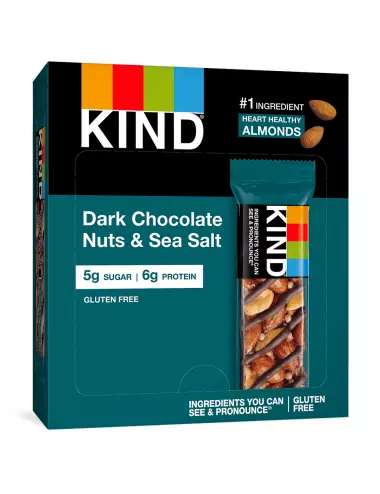 Barrita de almendra, cacahuete, chocolate negro y sal marina 12 x 40 g