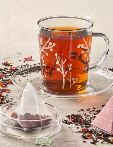 Tazze Nat tea in vetro con coperchio e piattino set 6 pezzi