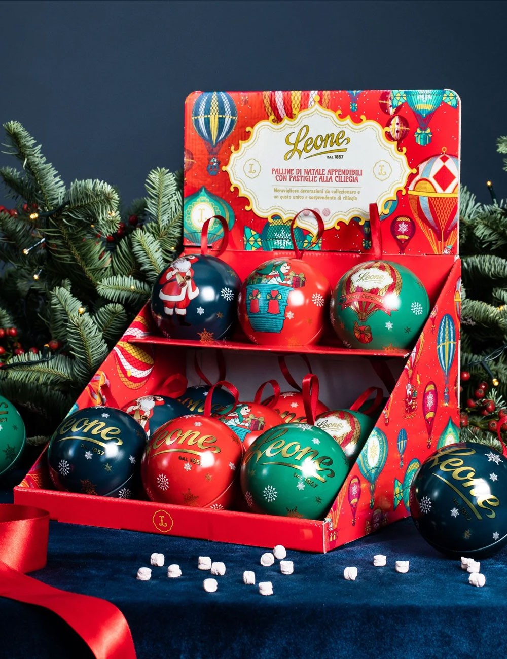 Tin balls with expo cherry lozenges box of 12 pieces