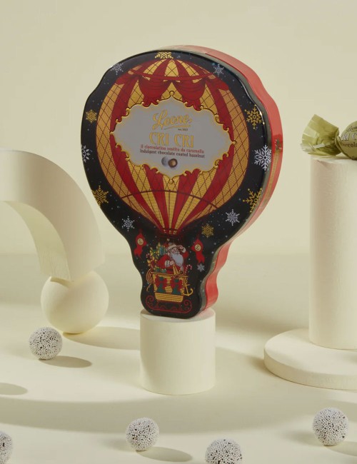 Weihnachtsgeschenkbox in Form eines aerostatischen Globus mit Cri Cri Leone 60 g